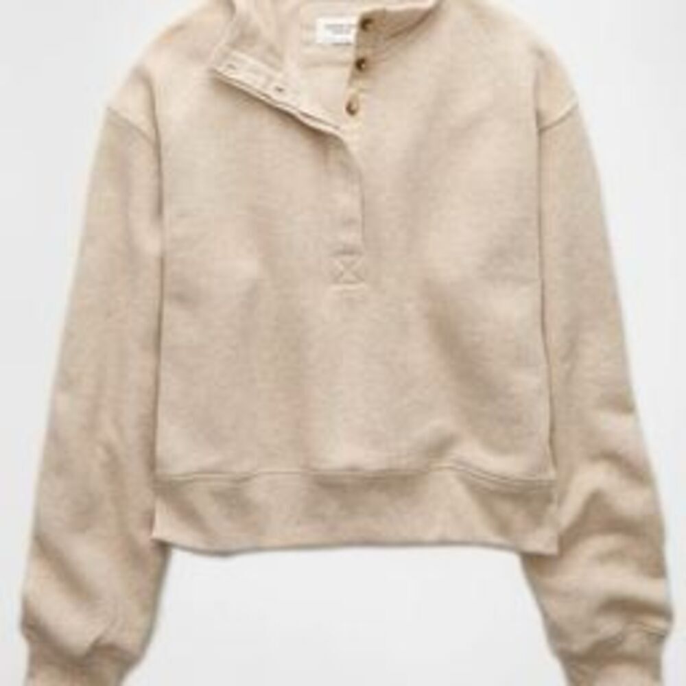 American Eagle Outfitters Cropped Henley Fleece Sweatshirt Size S